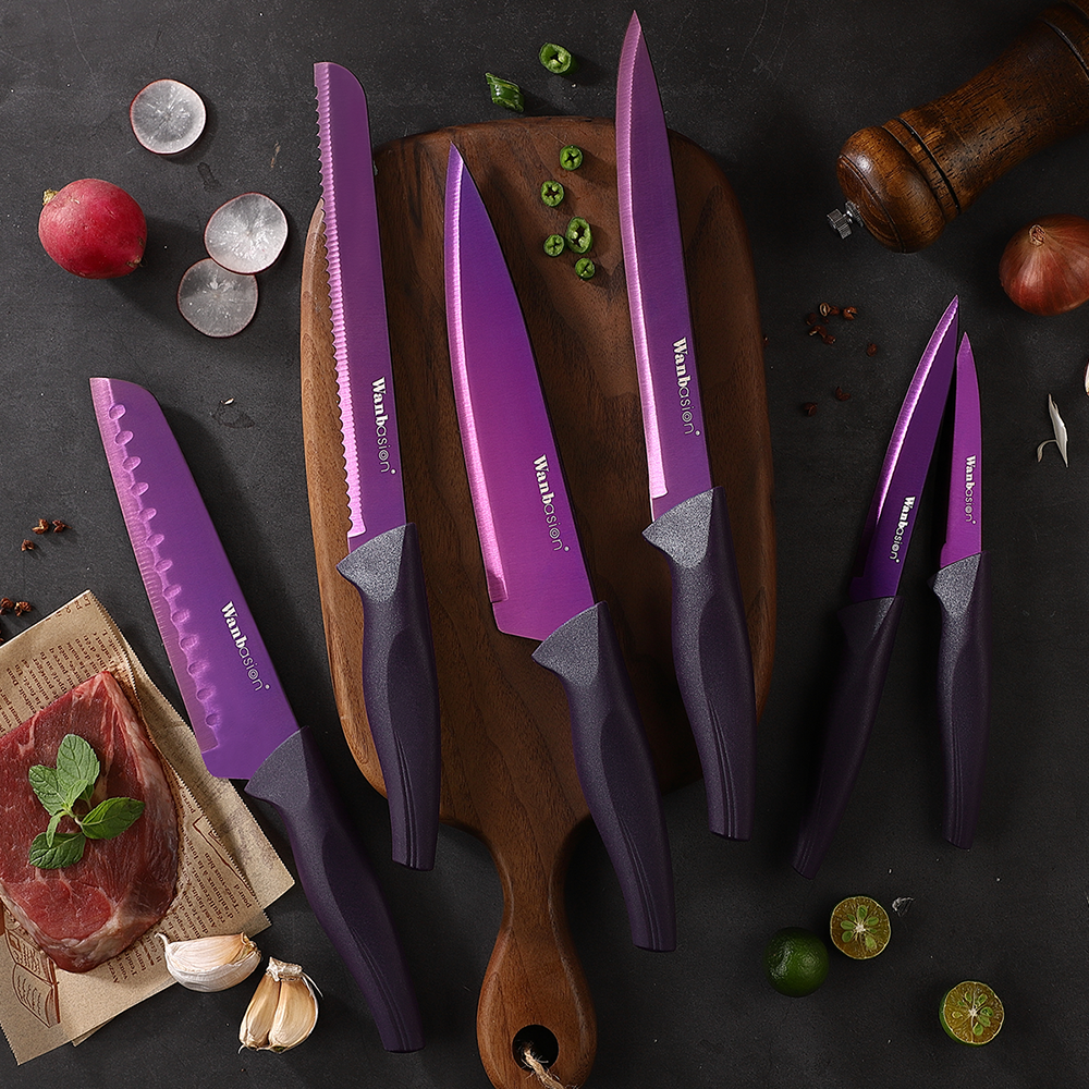 Wanbasion Purple Kitchen Knife Set, Stainless Steel Kitchen Knife Set