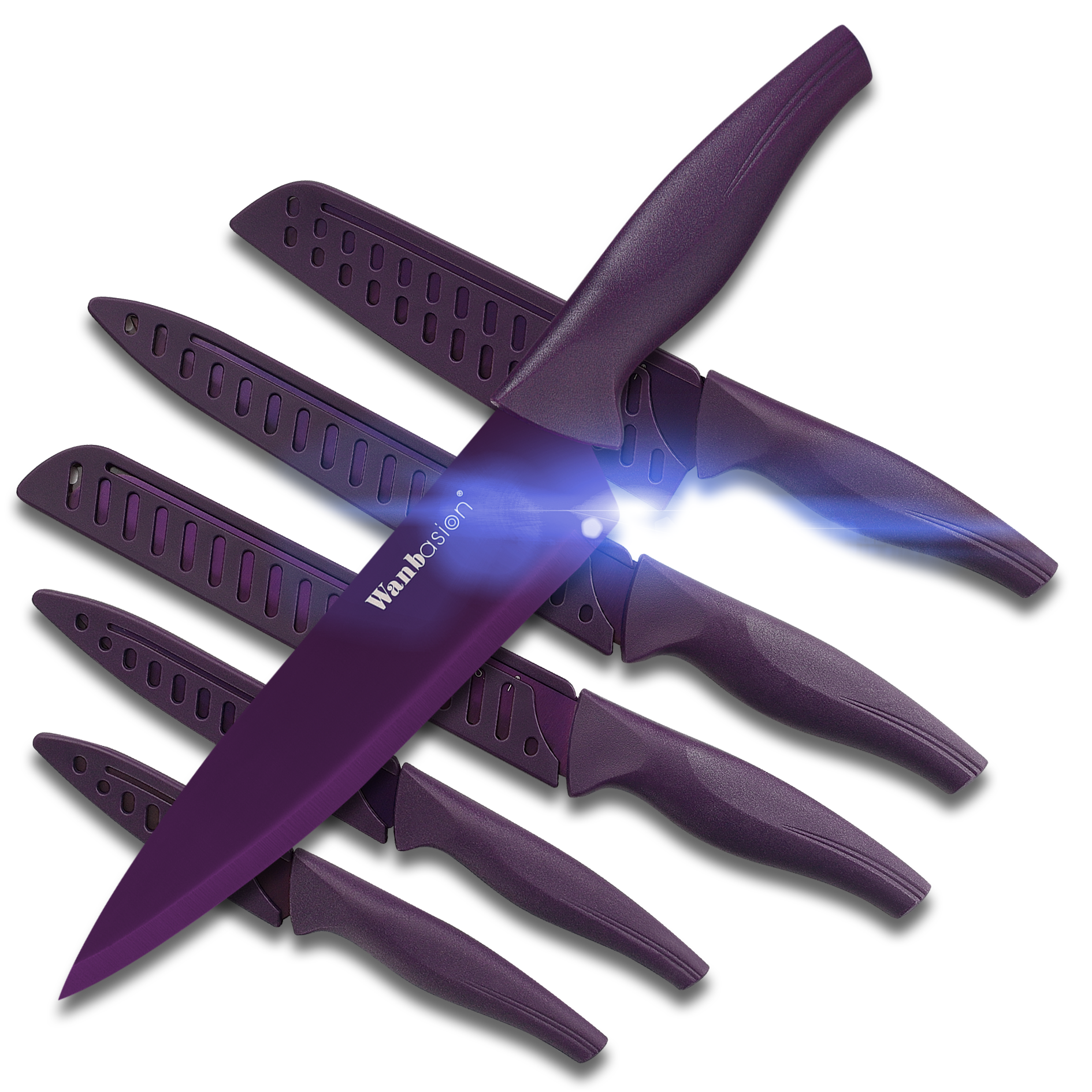 Wanbasion Purple Kitchen Knife Set, Stainless Steel Kitchen Knife Set