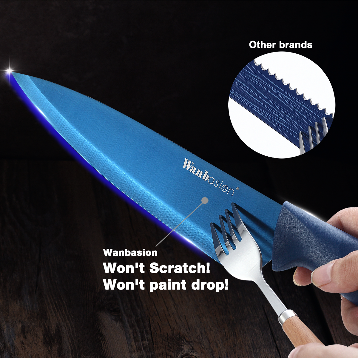 Wanbasion Blue Kitchen Knife Set, Stainless Steel Kitchen Knife Set