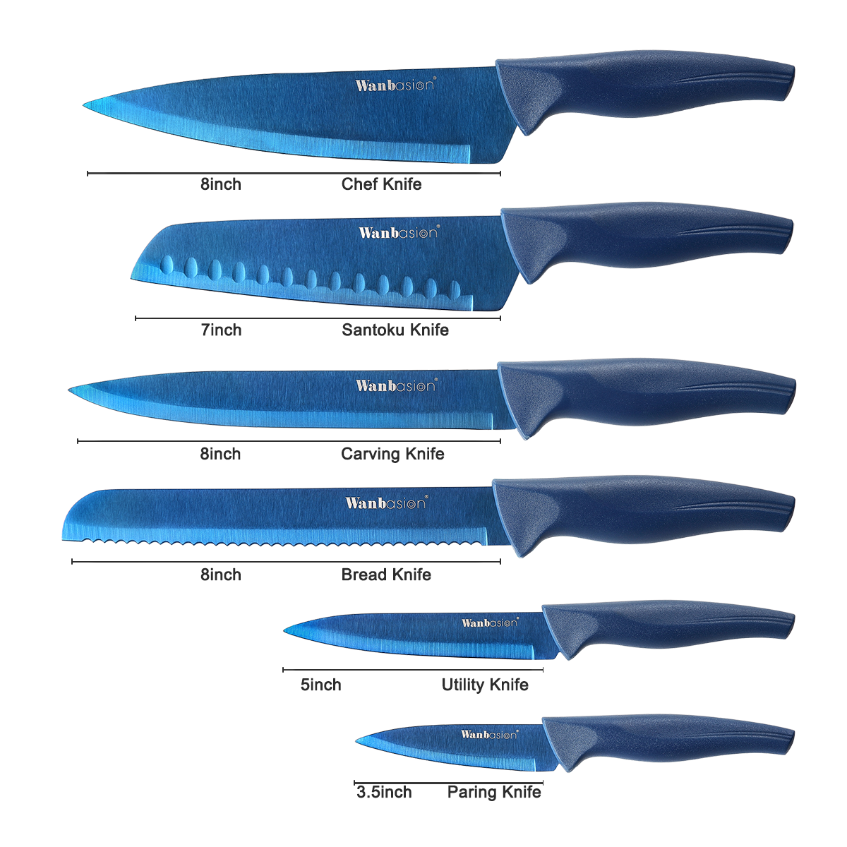 Wanbasion Blue Kitchen Knife Set, Stainless Steel Kitchen Knife Set