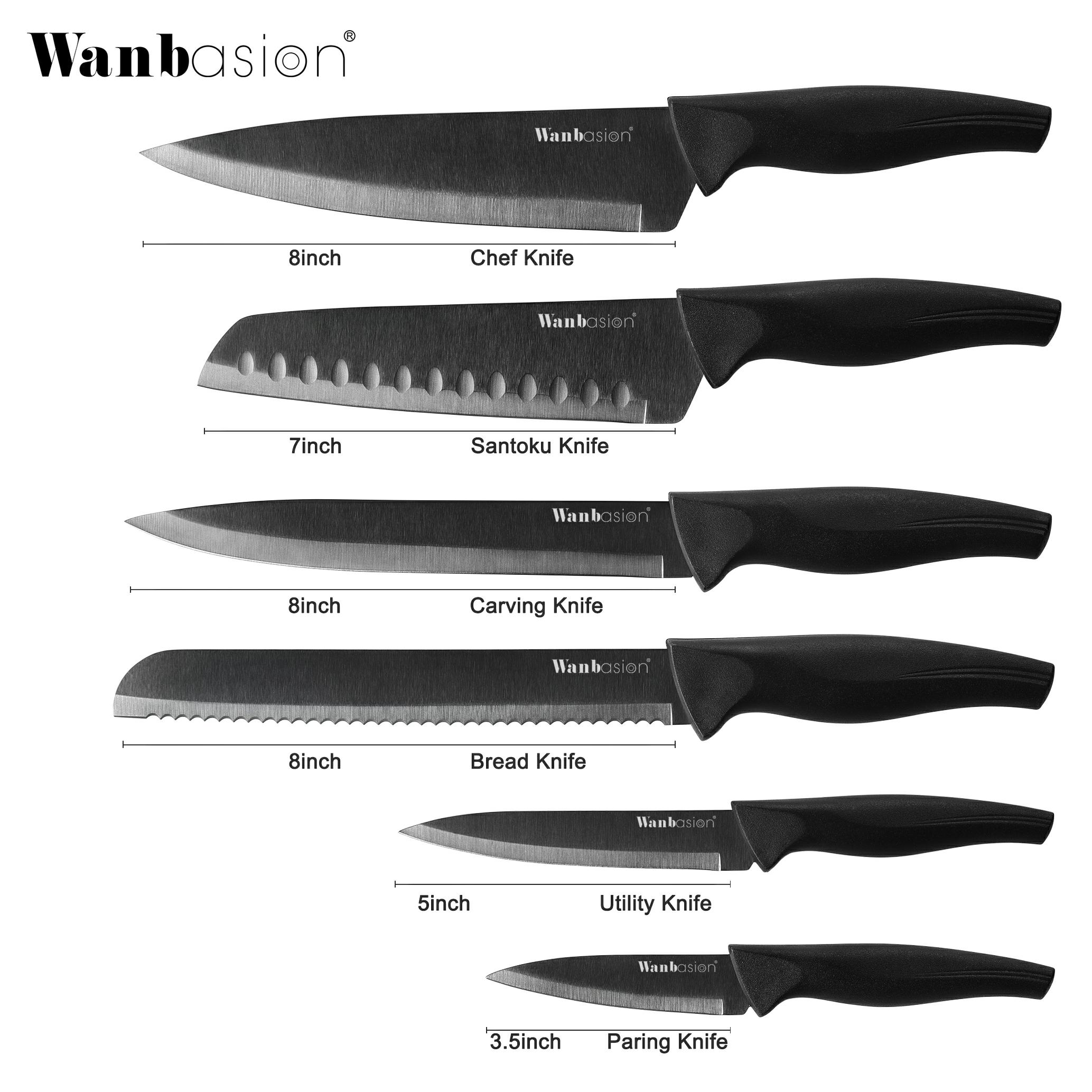 Wanbasion Black Kitchen Knife Set, Stainless Steel Kitchen Knife Set