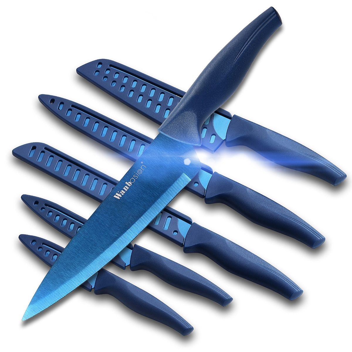 Wanbasion Blue Kitchen Knife Set, Stainless Steel Kitchen Knife Set