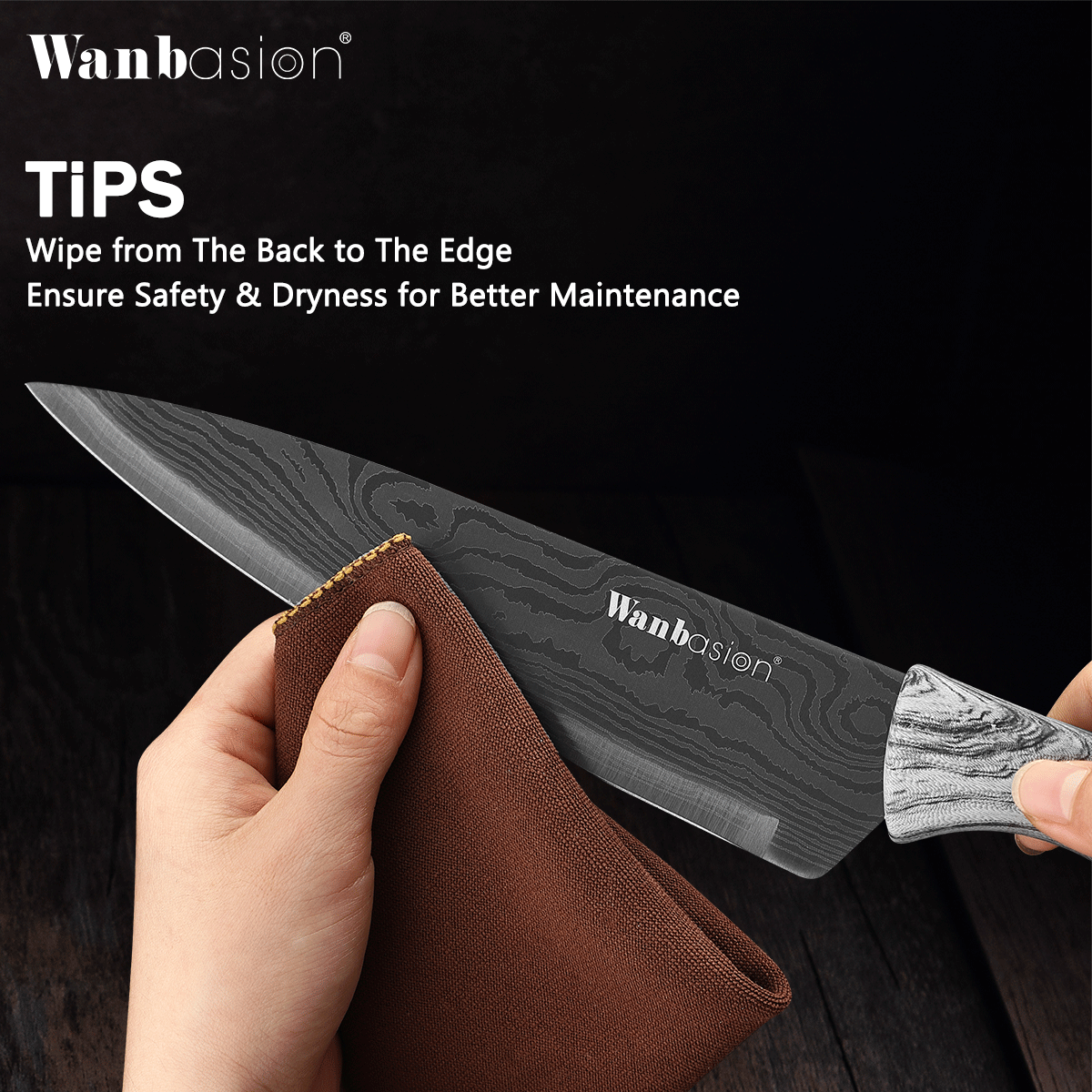 Wanbasion Marble attern Kitchen Knife Set, Stainless Steel Kitchen Knife Set with Damascus Style