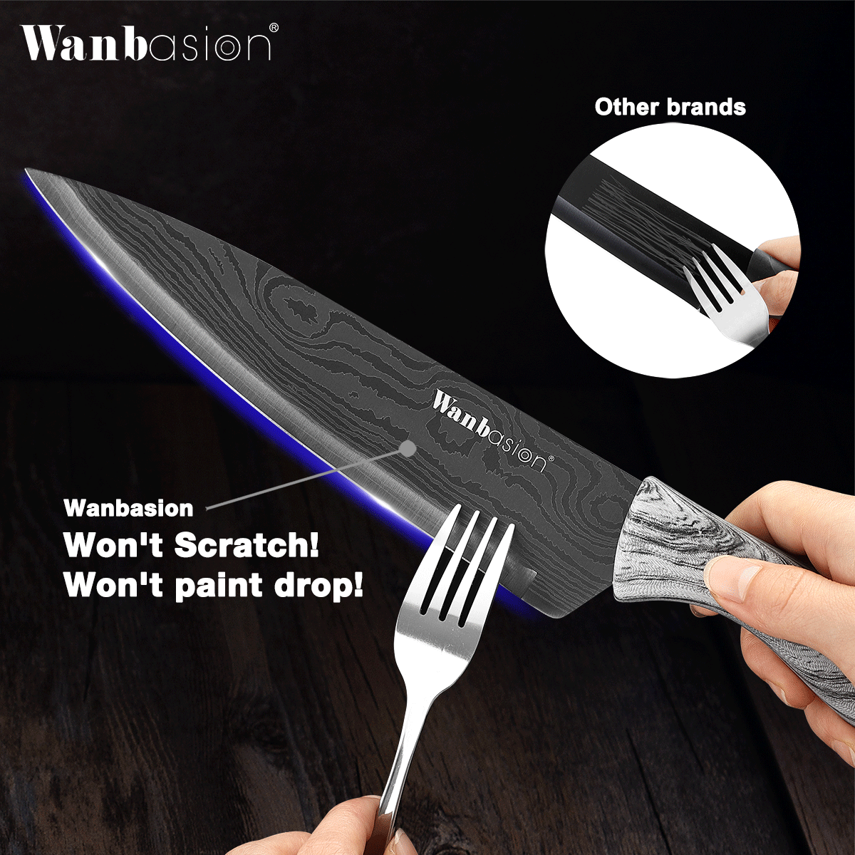 Wanbasion Marble attern Kitchen Knife Set, Stainless Steel Kitchen Knife Set with Damascus Style
